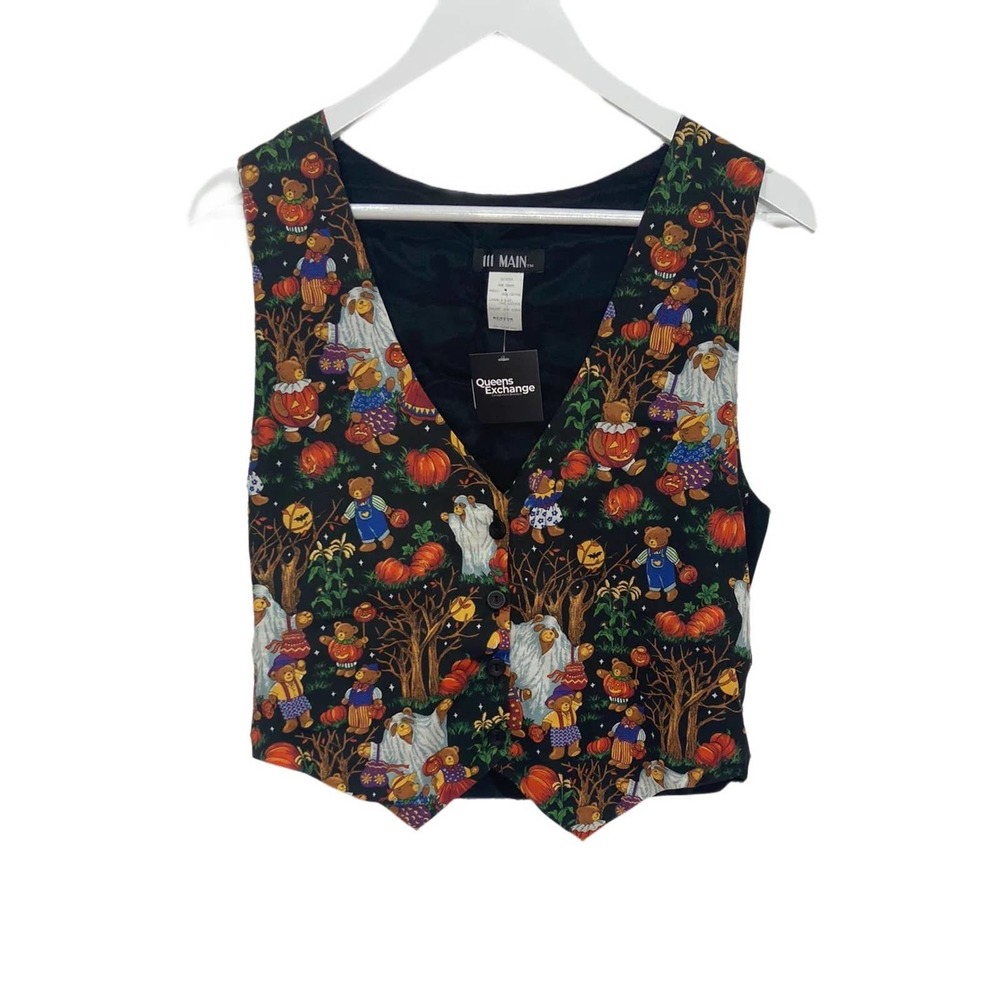 111 Main Vintage Halloween Teddy Bear Pumpkin Patch Vest - M